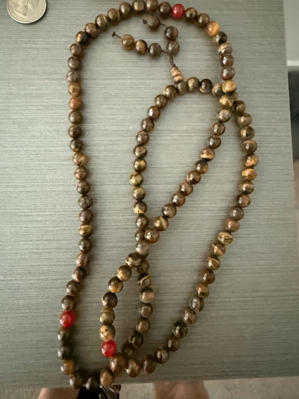Natural Brown Beaded Necklace with Red Accent - Women Jewelrymala beads